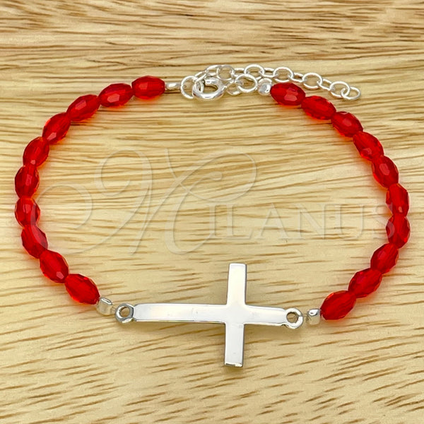 Sterling Silver Bracelet — Fancy Bracelet Ball Design with Orange Red Crystal — main product view — SKU 149631 | Plata 925 brazalete — elegante Bracelet Ball diseño with Orange Red cristal — SKU 149631