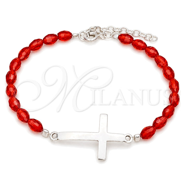 Sterling Silver Bracelet — Fancy Bracelet Ball Design with Orange Red Crystal — main product view — SKU 149631 | Plata 925 brazalete — elegante Bracelet Ball diseño with Orange Red cristal — SKU 149631