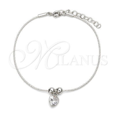 Sterling Silver Adjustable Bolo Bracelet, Heart and Ball Design, with White Cubic Zirconia, Polished, Silver for wholesale, main product view