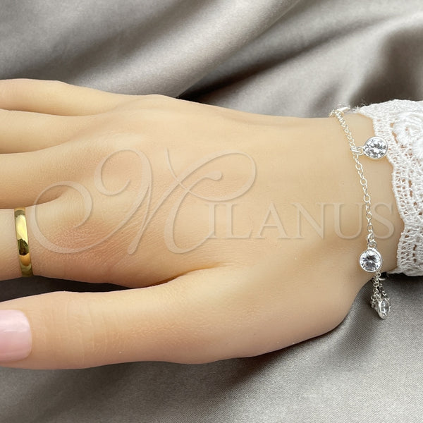 Sterling Silver Adjustable Bolo Bracelet, Ball Design, with White Cubic Zirconia, Polished, Silver Finish, 03.402.0011.07 (02 MM Thickness, 7 Inches Length)