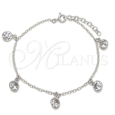 Sterling Silver Adjustable Bolo Bracelet, Ball Design, with White Cubic Zirconia, Polished, Silver Finish for wholesale, main product view