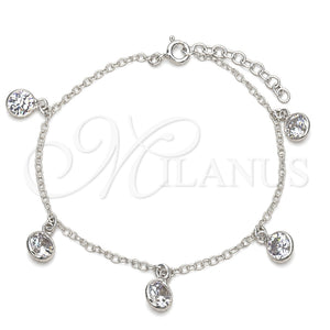 Sterling Silver Adjustable Bolo Bracelet, Ball Design, with White Cubic Zirconia, Polished, Silver Finish, 03.402.0011.07 (02 MM Thickness, 7 Inches Length)