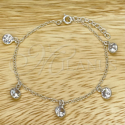 Sterling Silver Adjustable Bolo Bracelet, Ball Design, with White Cubic Zirconia, Polished, Silver Finish, 03.402.0011.07 (02 MM Thickness, 7 Inches Length)
