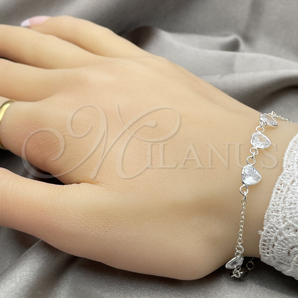 Sterling Silver Bracelet — Adjustable Bolo Bracelet Heart Design with White Cubic — alternate product view — SKU 149636 | Plata 925 brazalete — Adjustable Bolo Bracelet corazón diseño with blanco Cubic — SKU 149636