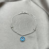 Sterling Silver Adjustable Bolo Bracelet, Ball and Evil Eye Design, with Blue Topaz Crystal, Polished, Silver Finish, 03.402.0014.07 (02 MM Thickness, 7 Inches Length)