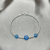 Sterling Silver Adjustable Bolo Bracelet, Ball and Evil Eye Design, with Blue Topaz Crystal, Polished, Silver Finish, 03.402.0016.07 (02 MM Thickness, 7 Inches Length)