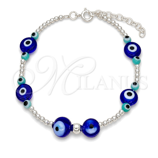 Sterling Silver Bracelet — Adjustable Bolo Bracelet Ball and Evil Eye Design — main product view — SKU 149645 | Plata 925 brazalete — Adjustable Bolo Bracelet Ball and Evil Eye diseño — SKU 149645
