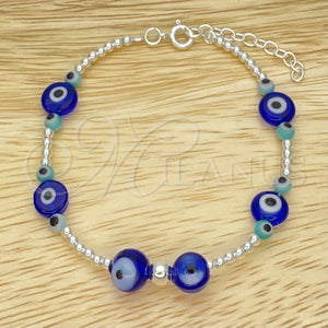Sterling Silver Bracelet — Adjustable Bolo Bracelet Ball and Evil Eye Design — main product view — SKU 149645 | Plata 925 brazalete — Adjustable Bolo Bracelet Ball and Evil Eye diseño — SKU 149645