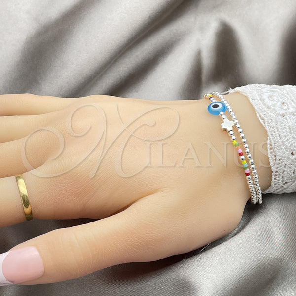 Sterling Silver Bracelet — Adjustable Bolo Bracelet Ball and Evil Eye Design — alternate product view — SKU 149648 | Plata 925 brazalete — Adjustable Bolo Bracelet Ball and Evil Eye diseño — SKU 149648
