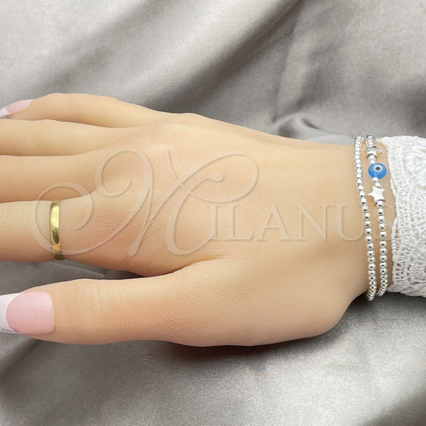 Sterling Silver Bracelet — Adjustable Bolo Bracelet Ball and Evil Eye Design — alternate product view — SKU 149652 | Plata 925 brazalete — Adjustable Bolo Bracelet Ball and Evil Eye diseño — SKU 149652