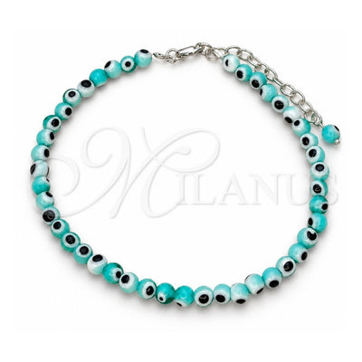 Sterling Silver Adjustable Bolo Bracelet, Ball and Evil Eye Design, with Blue Topaz Crystal, Polished, Silver Finish, 03.402.0029.07 (02 MM Thickness, 7 Inches Length)