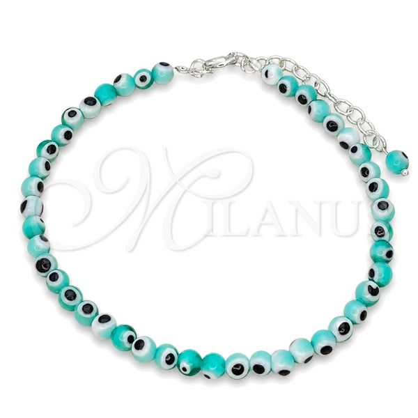 Sterling Silver Adjustable Bolo Bracelet, Ball and Evil Eye Design, with Blue Topaz Crystal, Polished, Silver Finish, 03.402.0029.07 (02 MM Thickness, 7 Inches Length)
