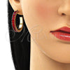 Oro Laminado Stud Earring, Gold Filled Style Baguette Design, with Garnet Cubic Zirconia, Polished, Golden Finish, 02.64.0642.2