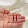 Oro Laminado Stud Earring, Gold Filled Style Baguette Design, with Garnet Cubic Zirconia, Polished, Golden Finish, 02.64.0642.2