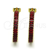 Oro Laminado Stud Earring, Gold Filled Style Baguette Design, with Garnet Cubic Zirconia, Polished, Golden Finish, 02.64.0642.2