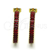 Oro Laminado Stud Earring, Gold Filled Style Baguette Design, with Garnet Cubic Zirconia, Polished, Golden Finish, 02.64.0642.2