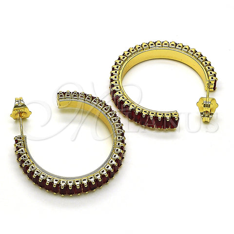Oro Laminado Stud Earring, Gold Filled Style Baguette Design, with Garnet Cubic Zirconia, Polished, Golden Finish, 02.64.0642.2