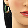 Oro Laminado Stud Earring, Gold Filled Style with Green Cubic Zirconia, Polished, Golden Finish, 02.64.0642.3