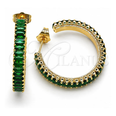 Oro Laminado Stud Earring, Gold Filled Style with Green Cubic Zirconia, Polished, Golden Finish, 02.64.0642.3