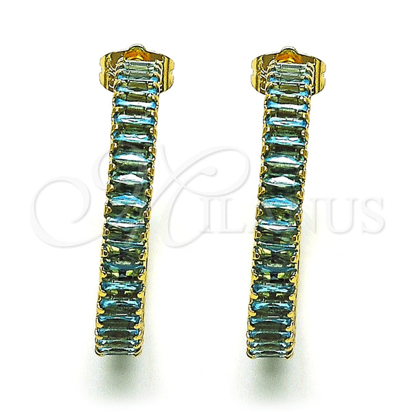 Oro Laminado Stud Earring, Gold Filled Style Baguette Design, with Blue Topaz Cubic Zirconia, Polished, Golden Finish, 02.64.0642.4