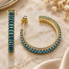 Oro Laminado Stud Earring, Gold Filled Style Baguette Design, with Blue Topaz Cubic Zirconia, Polished, Golden Finish, 02.64.0642.4