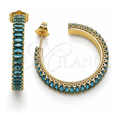 Oro Laminado Stud Earring, Gold Filled Style Baguette Design, with Blue Topaz Cubic Zirconia, Polished, Golden Finish, 02.64.0642.4