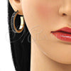 Oro Laminado Stud Earring, Gold Filled Style Baguette Design, with Black Cubic Zirconia, Polished, Golden Finish, 02.64.0642.6