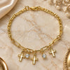 Oro Laminado Charm Bracelet, Gold Filled Style Cross and Paperclip Design, with White Crystal, Polished, Golden Finish, 03.63.2248.08 (03 MM Thickness, 8 Inches Length)