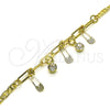 Oro Laminado Charm Bracelet, Gold Filled Style Mariner and Paperclip Design, with White Crystal, Polished, Golden Finish, 03.63.2249.08 (03 MM Thickness, 8 Inches Length)