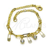 Oro Laminado Charm Bracelet, Gold Filled Style Mariner and Paperclip Design, with White Crystal, Polished, Golden Finish, 03.63.2249.08 (03 MM Thickness, 8 Inches Length)