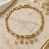 Oro Laminado Charm Bracelet, Gold Filled Style Mariner and Paperclip Design, with White Crystal, Polished, Golden Finish, 03.63.2249.08 (03 MM Thickness, 8 Inches Length)