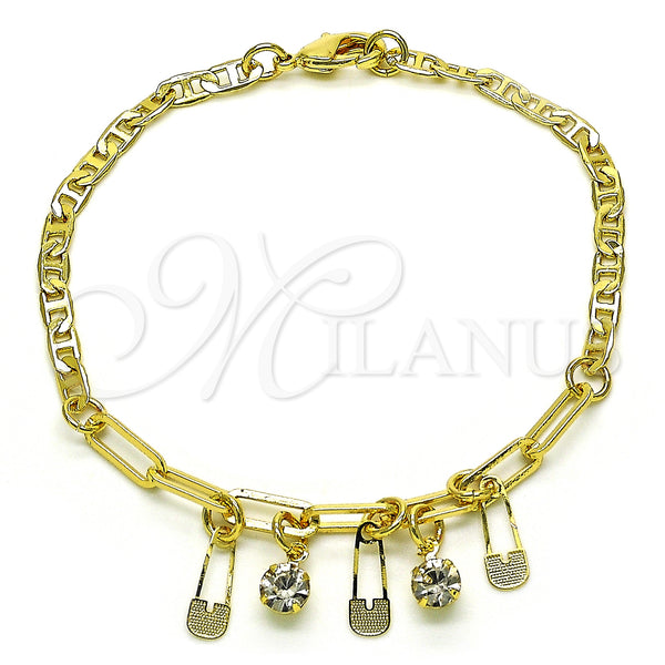 Gold Filled Bracelet — Charm Bracelet Mariner and Paperclip Design with White — main product view — SKU 149665 | Oro Laminado brazalete — Charm Bracelet Mariner and Paperclip diseño with blanco — SKU 149665