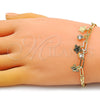 Oro Laminado Charm Bracelet, Gold Filled Style Butterfly and Paperclip Design, with White Crystal, Polished, Golden Finish, 03.63.2250.08 (03 MM Thickness, 8 Inches Length)