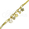 Oro Laminado Charm Bracelet, Gold Filled Style Butterfly and Paperclip Design, with White Crystal, Polished, Golden Finish, 03.63.2250.08 (03 MM Thickness, 8 Inches Length)