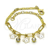 Oro Laminado Charm Bracelet, Gold Filled Style Butterfly and Paperclip Design, with White Crystal, Polished, Golden Finish, 03.63.2250.08 (03 MM Thickness, 8 Inches Length)