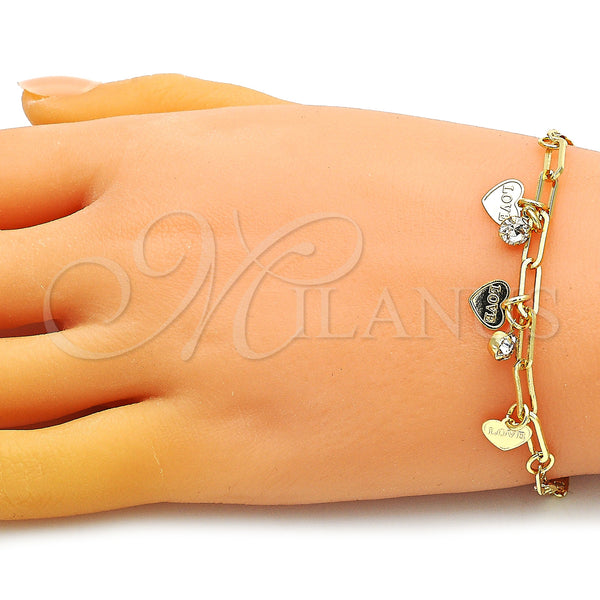 Gold Filled Bracelet — Charm Bracelet Heart and Paperclip Design with White — alternate product view — SKU 149668 | Oro Laminado brazalete — Charm Bracelet corazón and Paperclip diseño with blanco — SKU 149668