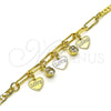 Oro Laminado Charm Bracelet, Gold Filled Style Heart and Paperclip Design, with White Crystal, Polished, Golden Finish, 03.63.2252.08 (03 MM Thickness, 8 Inches Length)
