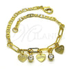 Oro Laminado Charm Bracelet, Gold Filled Style Heart and Paperclip Design, with White Crystal, Polished, Golden Finish, 03.63.2252.08 (03 MM Thickness, 8 Inches Length)