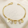 Oro Laminado Charm Bracelet, Gold Filled Style Heart and Paperclip Design, with White Crystal, Polished, Golden Finish, 03.63.2252.08 (03 MM Thickness, 8 Inches Length)