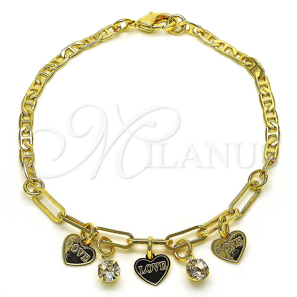 Gold Filled Bracelet — Charm Bracelet Heart and Paperclip Design with White — main product view — SKU 149668 | Oro Laminado brazalete — Charm Bracelet corazón and Paperclip diseño with blanco — SKU 149668