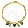 Oro Laminado Charm Bracelet, Gold Filled Style Heart and Paperclip Design, with White Crystal, Polished, Golden Finish, 03.63.2252.08 (03 MM Thickness, 8 Inches Length)