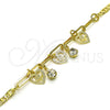 Oro Laminado Charm Bracelet, Gold Filled Style Heart and Flower Design, with White Crystal, Polished, Golden Finish, 03.63.2253.08 (03 MM Thickness, 8 Inches Length)