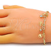 Oro Laminado Charm Bracelet, Gold Filled Style Elephant and Paperclip Design, with White Crystal, Polished, Golden Finish, 03.63.2254.08 (03 MM Thickness, 8 Inches Length)