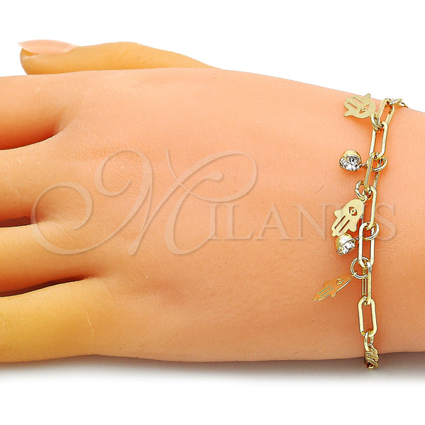 Gold Filled Bracelet — Charm Bracelet Hand of God and Paperclip Design — alternate product view — SKU 149671 | Oro Laminado brazalete — Charm Bracelet Hand of God and Paperclip diseño — SKU 149671