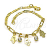 Oro Laminado Charm Bracelet, Gold Filled Style Hand of God and Paperclip Design, with White Crystal, Polished, Golden Finish, 03.63.2255.08 (03 MM Thickness, 8 Inches Length)
