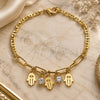 Oro Laminado Charm Bracelet, Gold Filled Style Hand of God and Paperclip Design, with White Crystal, Polished, Golden Finish, 03.63.2255.08 (03 MM Thickness, 8 Inches Length)