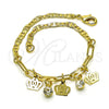Oro Laminado Charm Bracelet, Gold Filled Style Crown and Paperclip Design, with White Crystal, Polished, Golden Finish, 03.63.2256.08 (03 MM Thickness, 8 Inches Length)