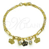 Oro Laminado Charm Bracelet, Gold Filled Style Crown and Paperclip Design, with White Crystal, Polished, Golden Finish, 03.63.2256.08 (03 MM Thickness, 8 Inches Length)