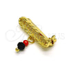 Oro Laminado Basic Brooche, Gold Filled Style Nameplate Design, with Black and Orange Red Crystal, Polished, Golden Finish, 13.185.0001