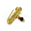 Oro Laminado Basic Brooche, Gold Filled Style Nameplate Design, with Black and Orange Red Crystal, Polished, Golden Finish, 13.185.0001